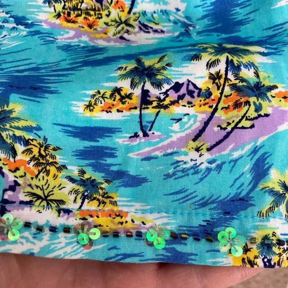 NWT SPA from Bali tropical beach scene  print maxi skirt w/sequin trim unique
